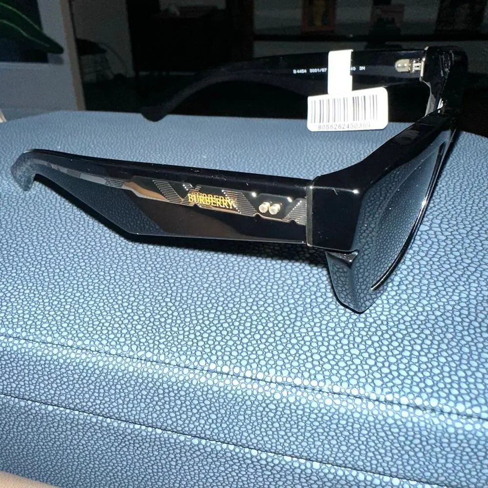 Burberry Inlaid Check Cat-eye Sunglasses Black New Gold Accents